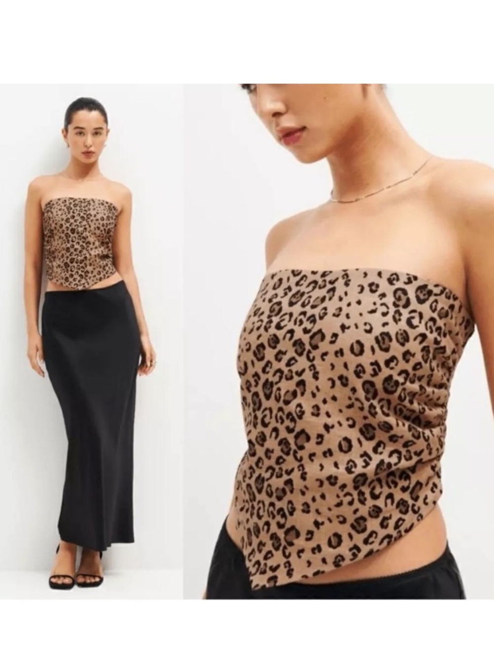 Reformation Dillon Linen Handkerchief Strapless Crop Top Brown Leopard Size 2